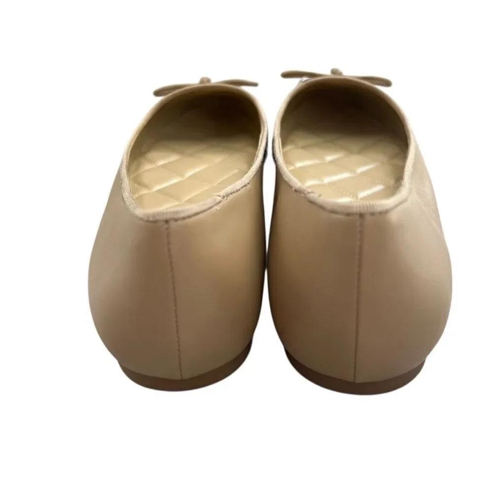 Michael Kors Nori Leather Ballet Flats size 9.5M Tan Bow Shoes Neutral Classic